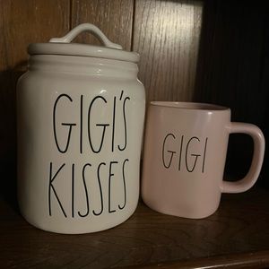 Rae Dunn Gigi’s Kisses Canister and Gigi pink mug